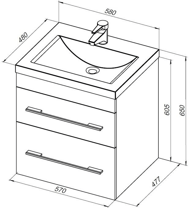 Тумба под раковину Aquanet Верона 60 капучино (2 ящика) 00304536