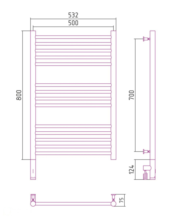 Электрический полотенцесушитель Сунержа Богема 3.0 прямая 800x500 МЭМ Лев. (00-5804-8050)