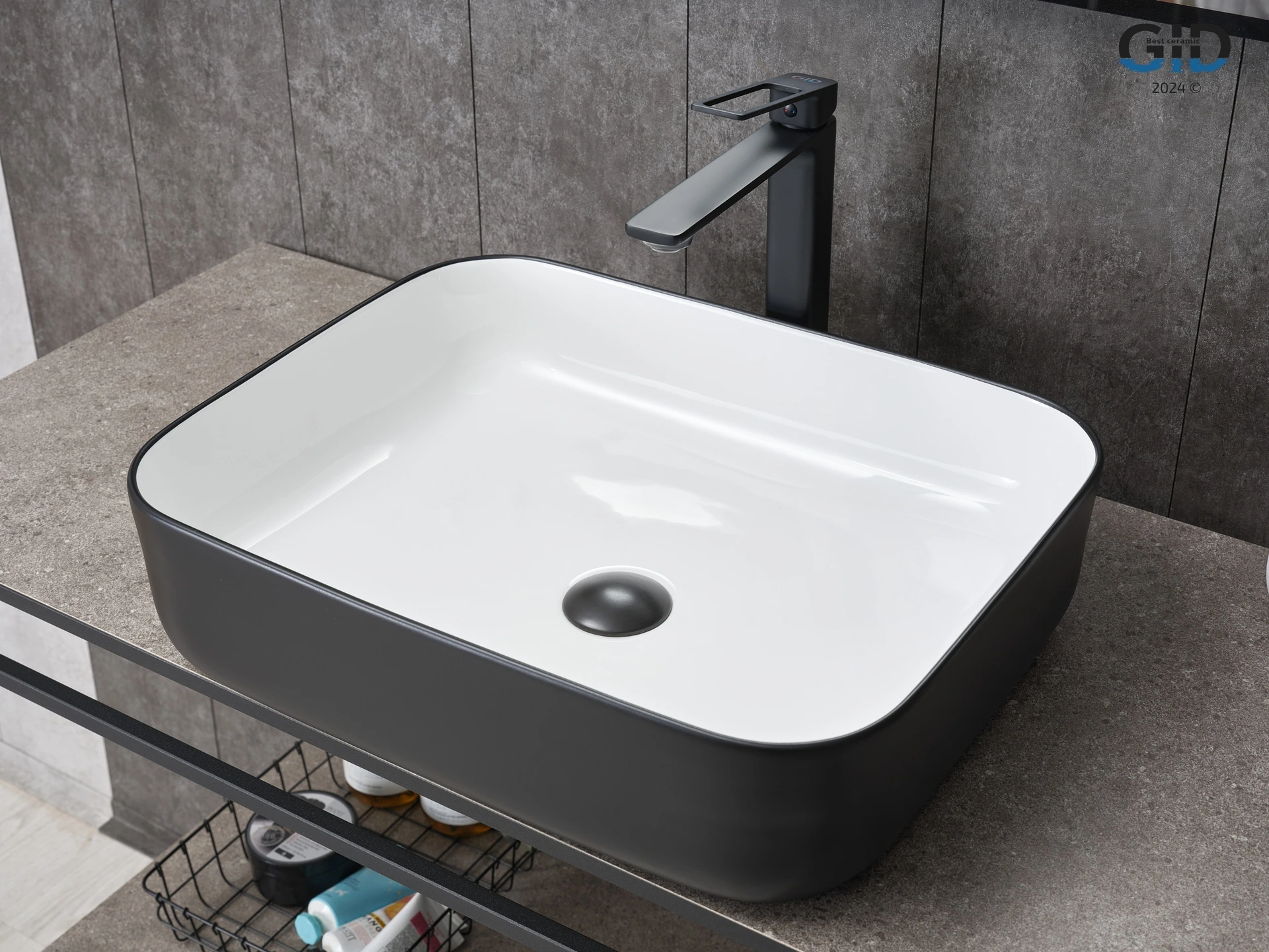 Раковина Gid Nc366 52205 накладная белая / черная 50x39x13