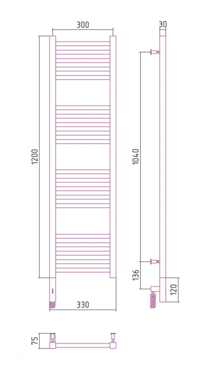 Электрический полотенцесушитель Сунержа Модус 3.0 1200x300 МЭМ Лев. белый (12-5700-1230)