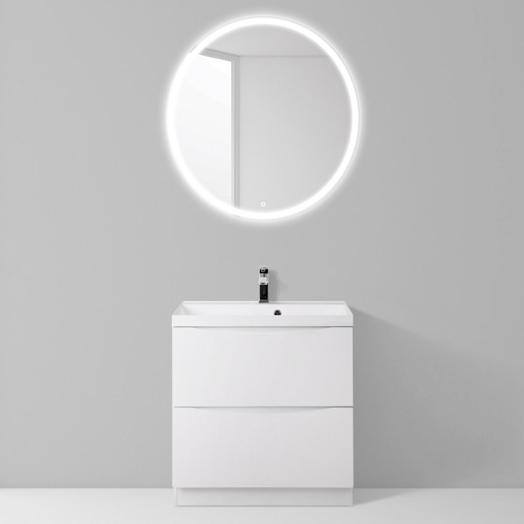 Комплект мебели BelBagno Marino 60 bianco lucido, напольная (MARINO-600-2C-PIA-BL-P+BB600/450-LV-MR-AST+SPC-MAR-500-600-LED-BTN)