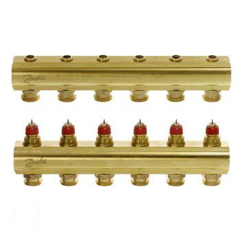 Коллектор Danfoss FHF-6 из латуни для 6 контуров, с преднастройкой (088U0506)
