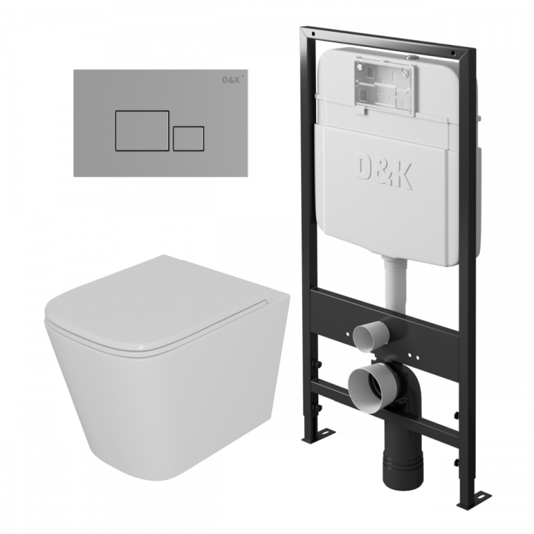 Комплект унитаза с инсталляцией и с кнопкой смыва D&K Quadro DS1511606