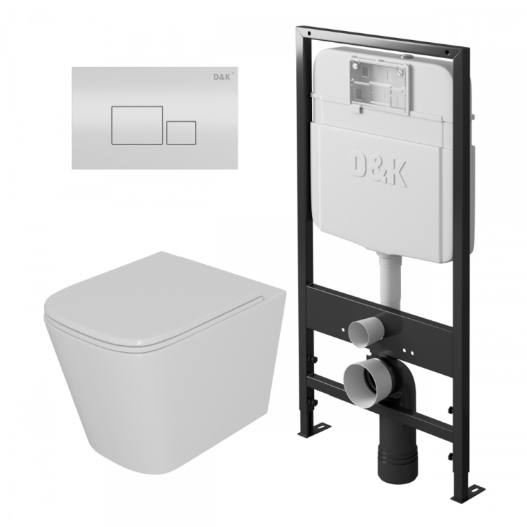 Комплект унитаза с инсталляцией и с кнопкой смыва D&K Quadro DS1511602
