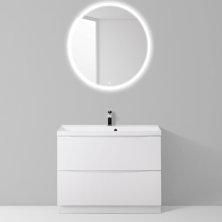 Комплект мебели BelBagno Marino 80 bianco lucido, напольная (MARINO-800-2C-PIA-BL-P+BB800/450-LV-MR-AST+SPC-GRT-500-800-LED-BTN)
