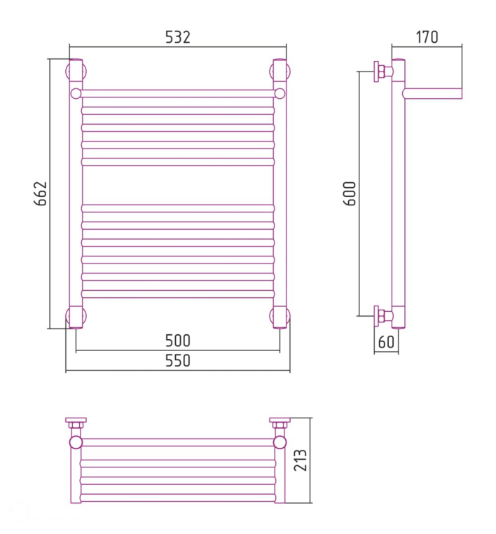 Полотенцесушитель водяной Сунержа Богема+ 55x66 051-0223-6050 латунь