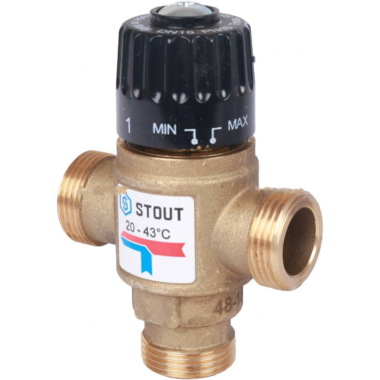 SVM-0120-164320 STOUT Термостатический смесительный клапан для систем отопления и ГВС 3/4"  НР   20-43°С KV 1,6