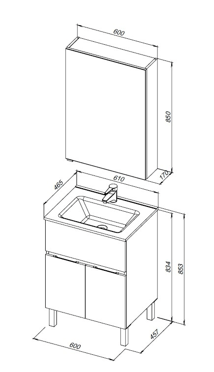 Мебель для ванной Aquanet Алвита New 60 1 ящик, 2 дверцы, антрацит 00274532