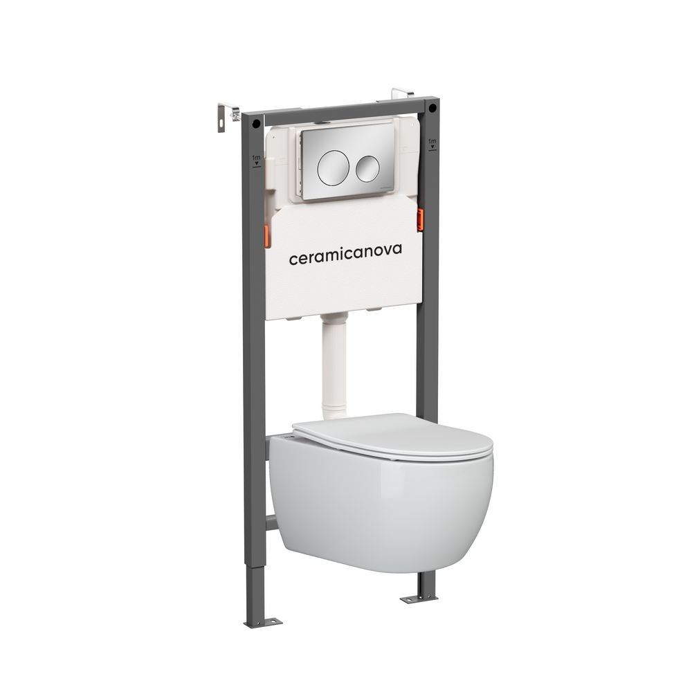 Комплект Подвесной унитаз PLAY Rimless + Система инсталляции Balance кнопка Circle, хром глянцевый