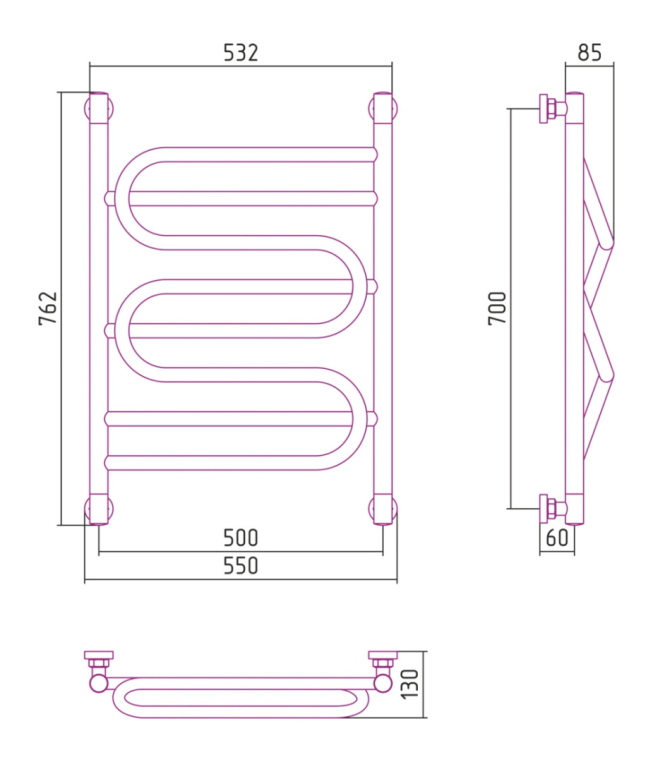 Полотенцесушитель водяной Сунержа Иллюзия+ 55x76 03-0210-7050 золото