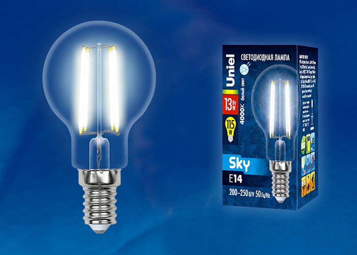 Лампа светодиодная Uniel E14 13Вт 4000K LED-G45-13W/4000K/E14/CL PLS02WH картон