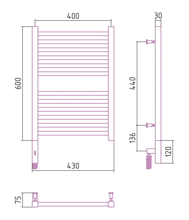 Электрический полотенцесушитель Сунержа Модус 3.0 600x400 МЭМ Лев. белый (12-5700-6040)