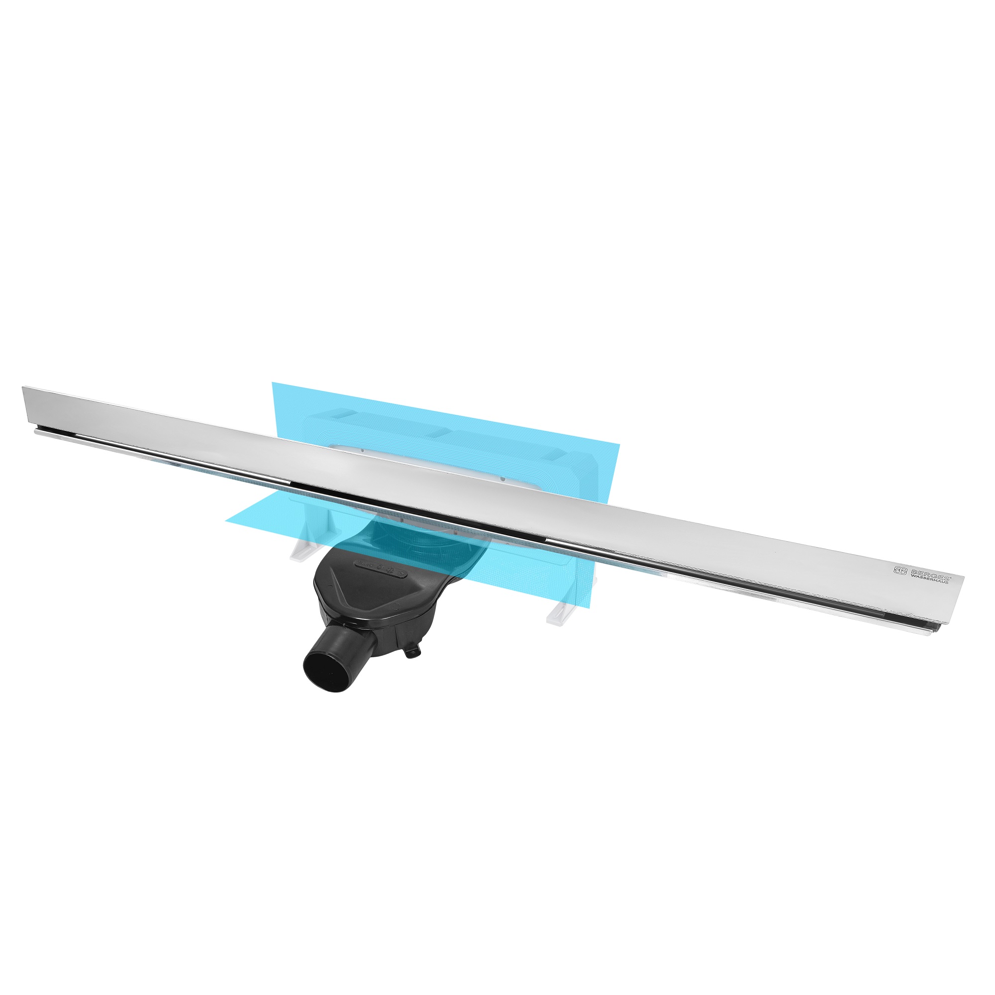 Желоб BERGES водосток WALL 1000 пристенный, матовый хром, S-сифон D50 H60 боковой