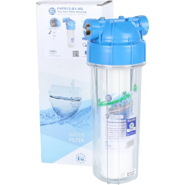 AquaFilter Фильтр 10SL,с возд. кл., лат. резьба 1/2"ИТАЛЬЯНСКИЙ.Корпус, кроншт., ключ и карт FHPR12-B1-AQ. (12)