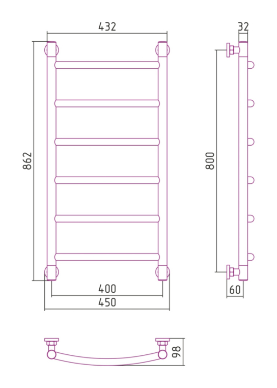 Полотенцесушитель водяной Сунержа Галант+ 45x86 15-0200-8040 черный