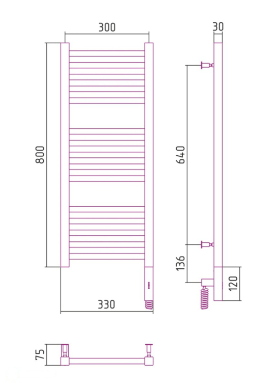 Электрический полотенцесушитель Сунержа Модус 3.0 800x300 МЭМ Пр. (00-5701-8030)
