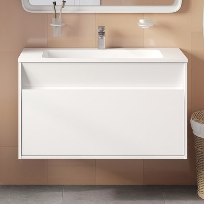 Тумба с раковиной IDDIS Esper 100 подвесная, белая (ESP10W0i95+4501000i28)