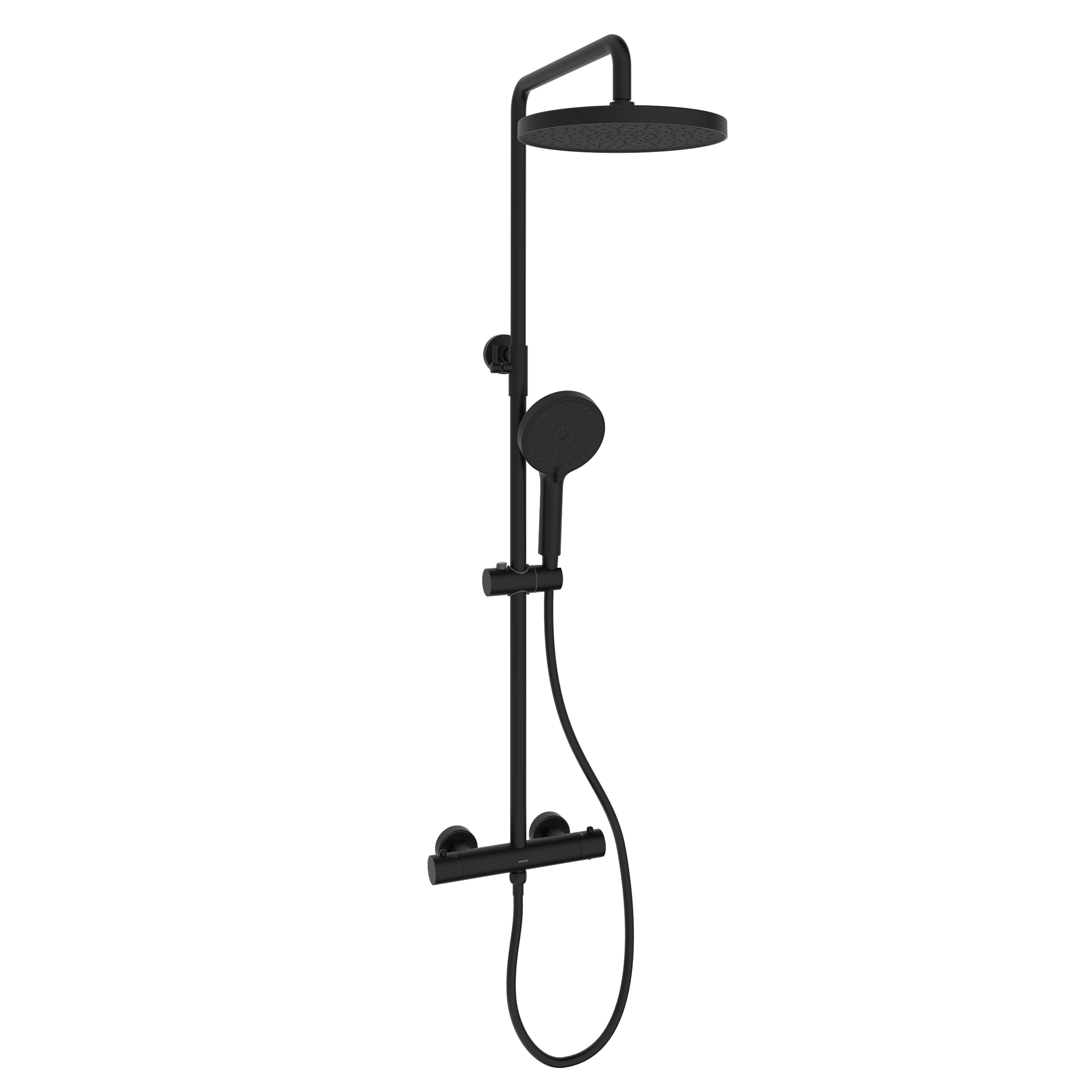 Душевая стойка Sancos Teo c термостатом, с регулировкой по высоте, цвет черный матовый, арт. SC11001MB