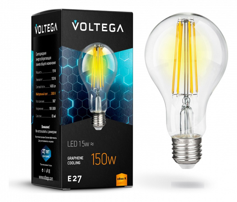 Лампа светодиодная Voltega Crystal E27 15Вт 2800K VG10-A1E27warm15W-F