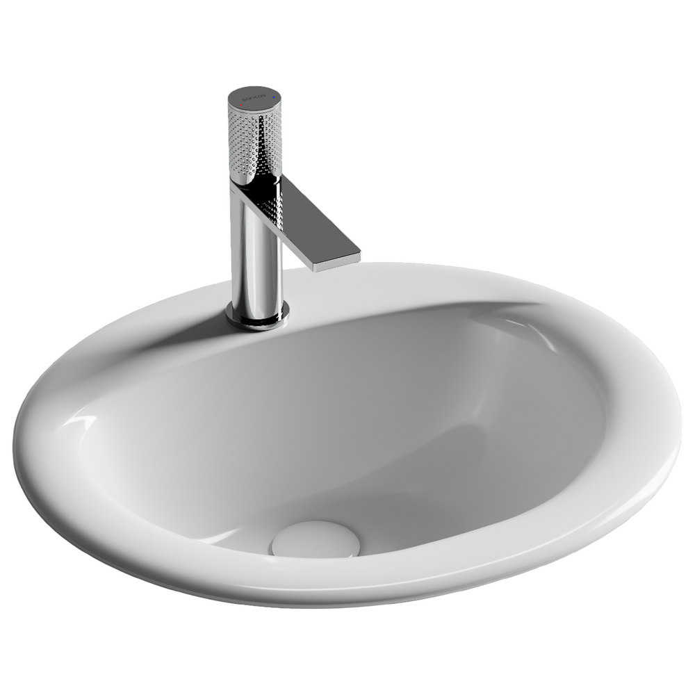 Раковина встраиваемая сверху CERAMICANOVA Sun, овальной формы, с отверстием слива - перелива, 515x455x200 мм, и шаблоном для установки, цвет белый, арт. CN6080