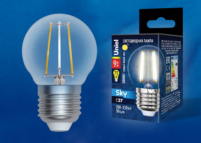 Лампа светодиодная Uniel E27 9Вт 3000K LED-G45-9W/3000K/E27/CL PLS02WH картон