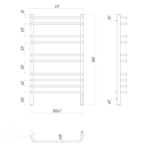 Полотенцесушитель электрический Lemark Luna П10 500x900, диммер справа LM41910Z (LM41910Z)