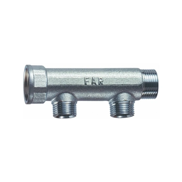 Коллектор FAR 1" (ВР-НР) с 2 отв. 1/2" ВР (межосев. 50 мм) (FK 3600 1)