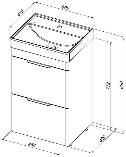 Тумба под раковину Aquanet Ирис new 50 белый глянец (2 ящика) 00310151