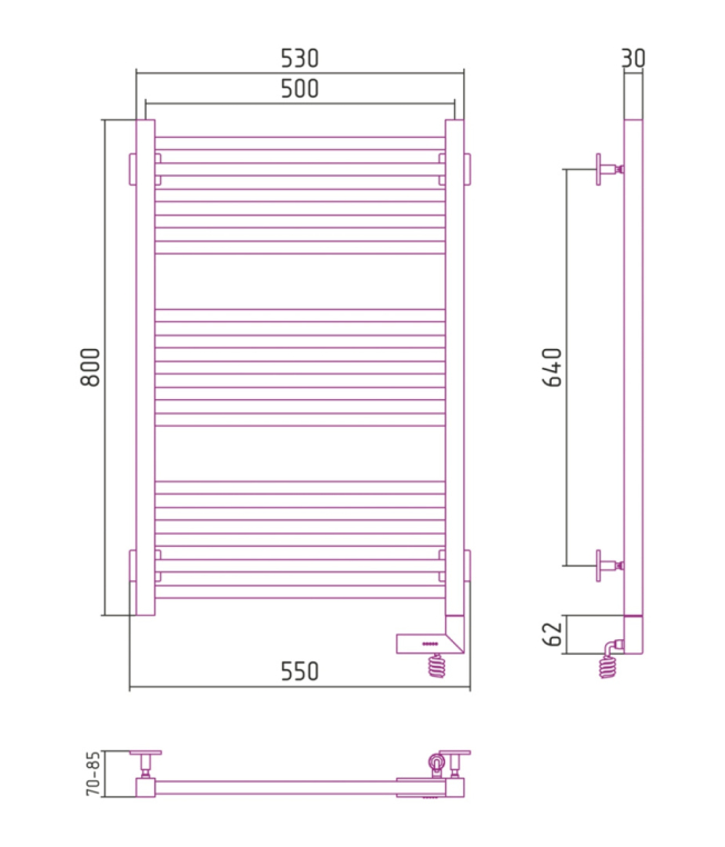 Электрический полотенцесушитель Сунержа Модус 2.0 800x500 ТЭН Пр. (00-5601-8050)