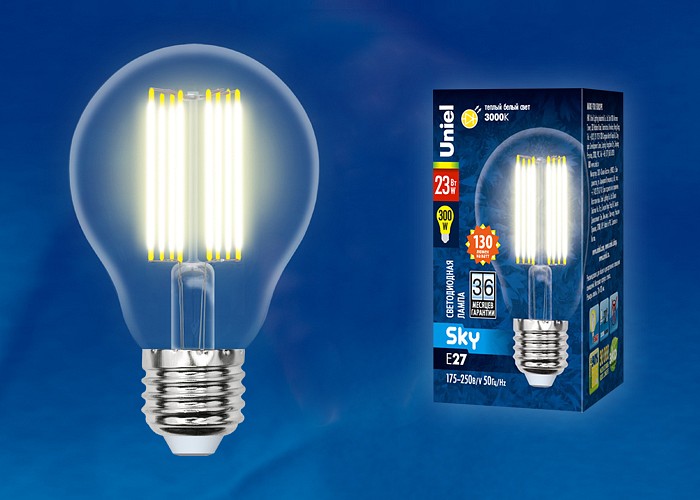 Лампа светодиодная Uniel E27 23Вт 3000K LED-A70-23W/3000K/E27/CL PLS02WH картон