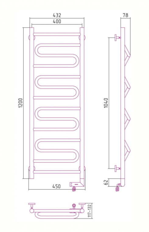 Электрический полотенцесушитель Сунержа Элегия 2.0 1200x400 ТЭН Пр. (00-5219-1240)