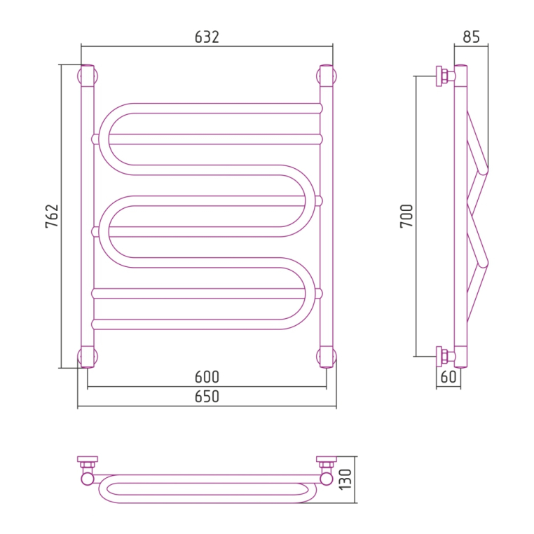 Полотенцесушитель водяной Сунержа Иллюзия+ 65x76 03-0210-7060 золото