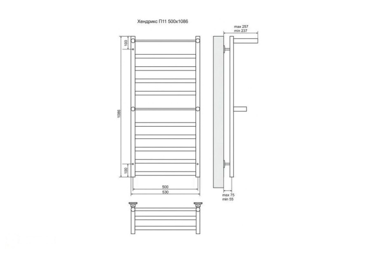 Электрический полотенцесушительTerminus Хендрикс плюс с полкой П11 500x1086 ТЭН Лев./Пр. (4660059921259)
