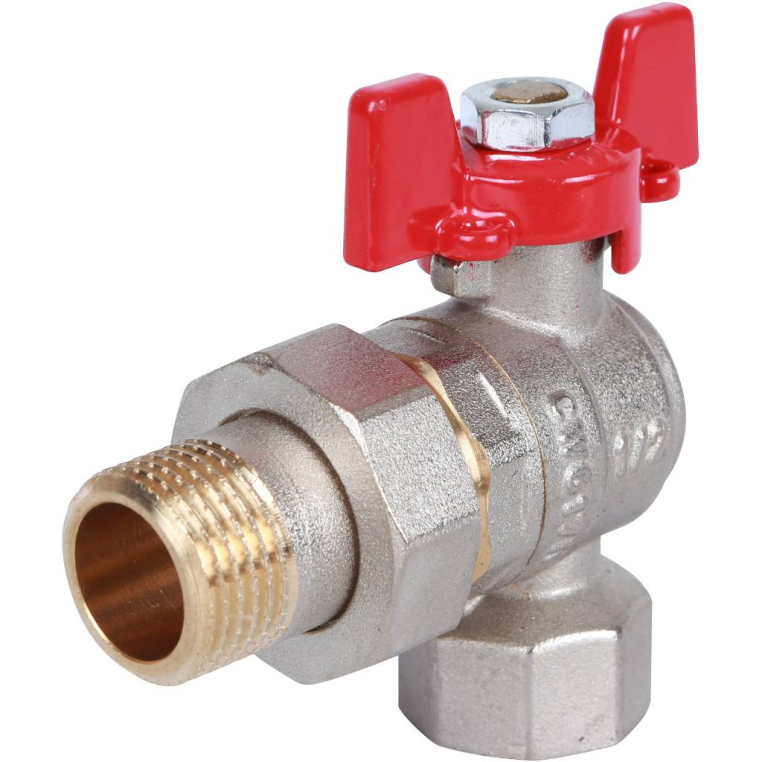 Шаровой кран ROMMER (RBV-0006-0610215) угловой с американкой 1/2 ВН/НР, ручка бабочка
