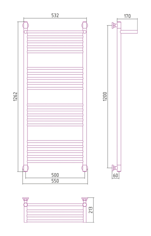 Полотенцесушитель водяной Сунержа Богема+ 55x126 05-0223-1250 бронза