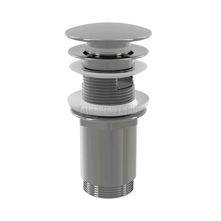 Донный клапан сифона для умывальника  AlcaPlast A392C CLICK/CLACK 5/4″, цельнометаллический с переливом и большой заглушкой