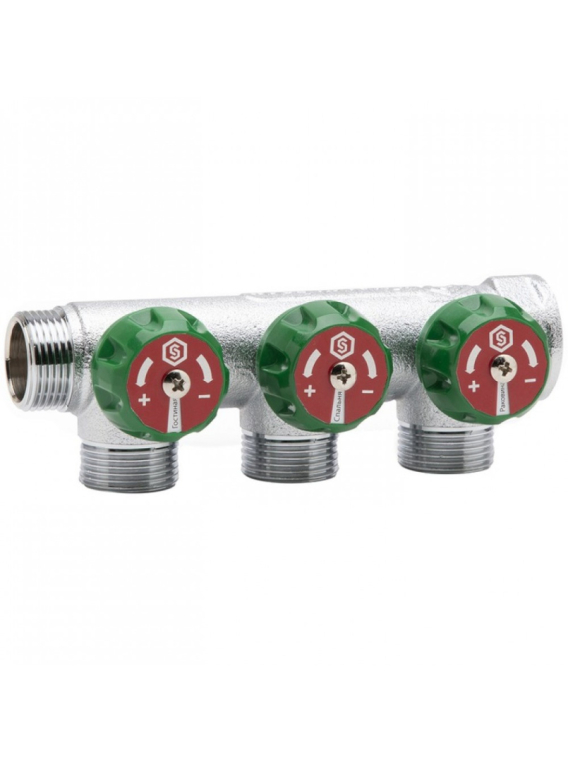 Stout Регулирующий проходной коллектор ВР-НР 3/4" c 3 отводами 1/2" (SMB-6850-341203)