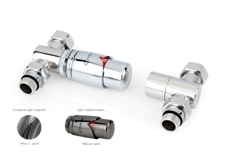 Автоматический терморегулятор прямой Сунержа G 1/2" НР х G 3/4" НГ (набор) муар темный титан - черный хром (15-1420-0000)