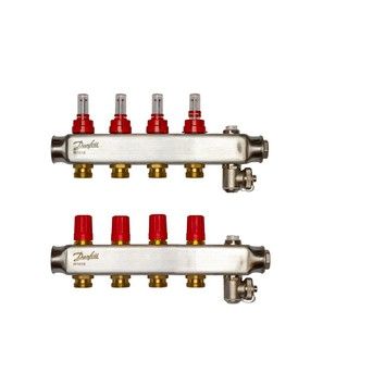 Коллектор Danfoss SSM-4F из нержавеющей стали с расходомерами, 4 контура (088U0754)