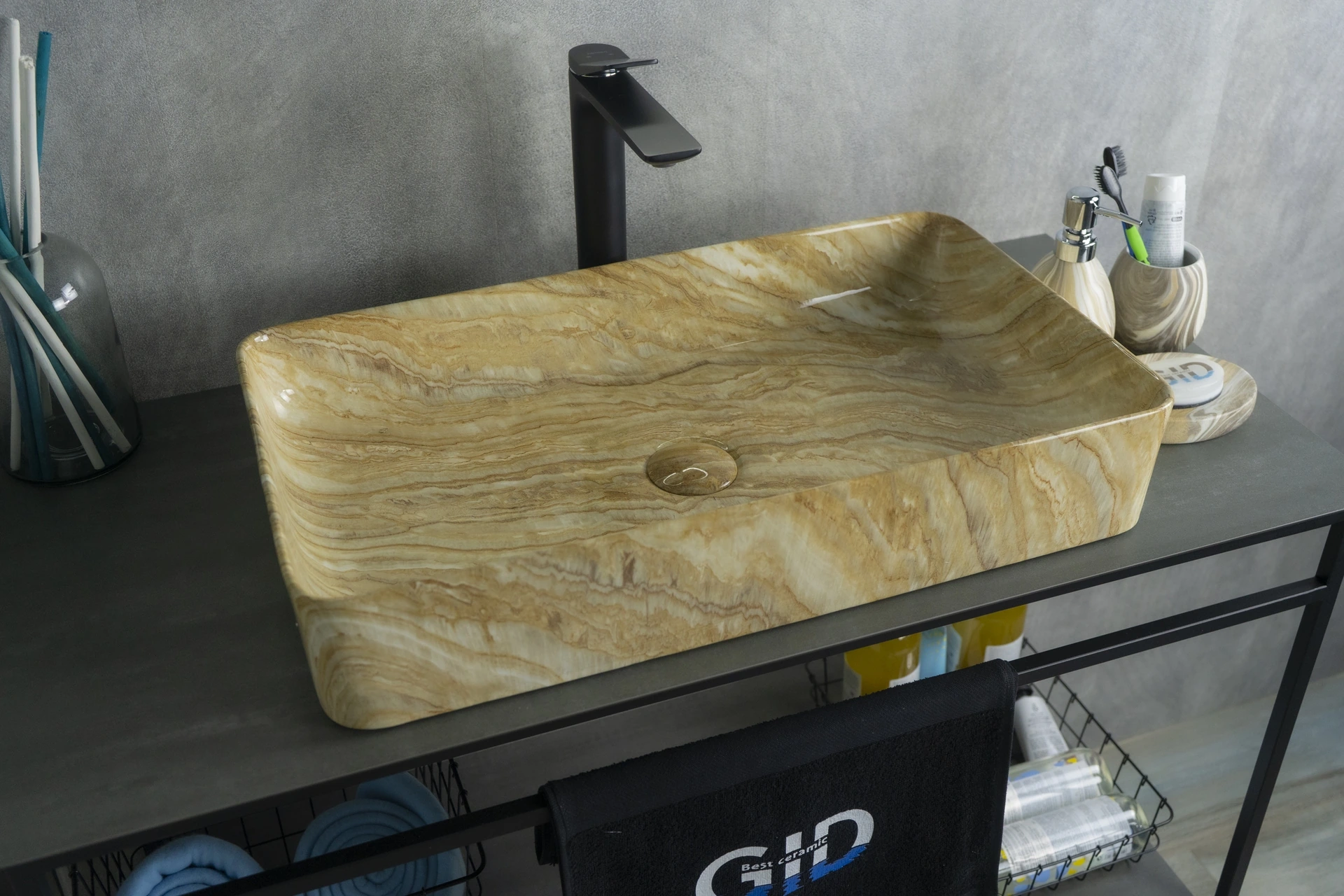 Раковина Gid Mnc595 54456 накладная под камень глянцевая 60x34x11